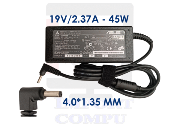 CARGADOR ASUS 45W DE 19V A 2.37A con conector 4.0mm*1.35mm (punta fina)