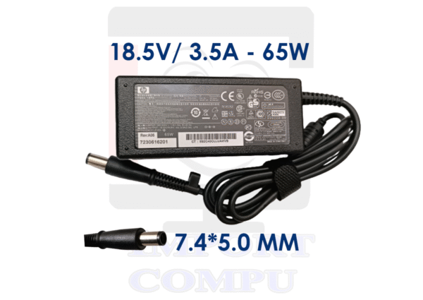 CARGADOR HP 65W DE 18.5V A 3.5A con conector redondo 7.4mm*5.0mm ( Pin central /Punta aguja)