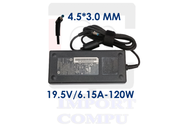 HP-19.5V-6.15A-PUNTA-AZUL.png CARGADOR HP 19.5V 6.15A 120W con conector 4.5mm x 3.0mm con pin central (Punta Azul)