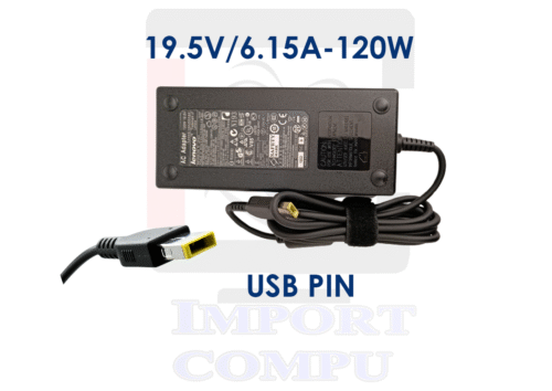 LENOVO-19.5V-6.15A-USB.png CARGADOR LENOVO DE 19.5V A 6.15A 120W con conector USB Pin (rectangular)
