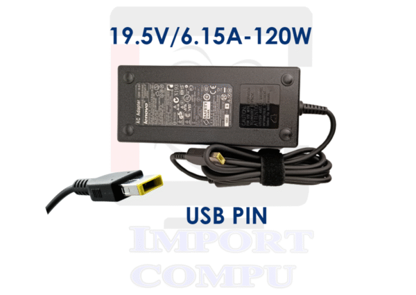 LENOVO-19.5V-6.15A-USB.png CARGADOR LENOVO DE 19.5V A 6.15A 120W con conector USB Pin (rectangular)
