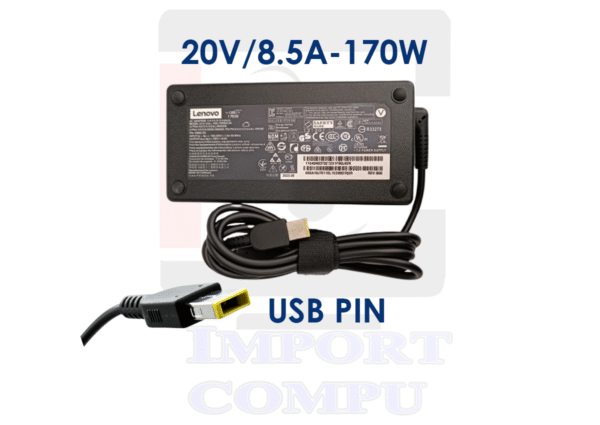 LENOVO-20V-8.5A-USB.png CARGADOR LENOVO DE 20V A 8.5A 170W con conector USB Pin (rectangular)