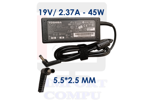 TOSHIBA-19V-2.37A.png CARGADOR TOSHIBA DE 45W 19V A 2.37A con conector 5.5mm*2.5mm